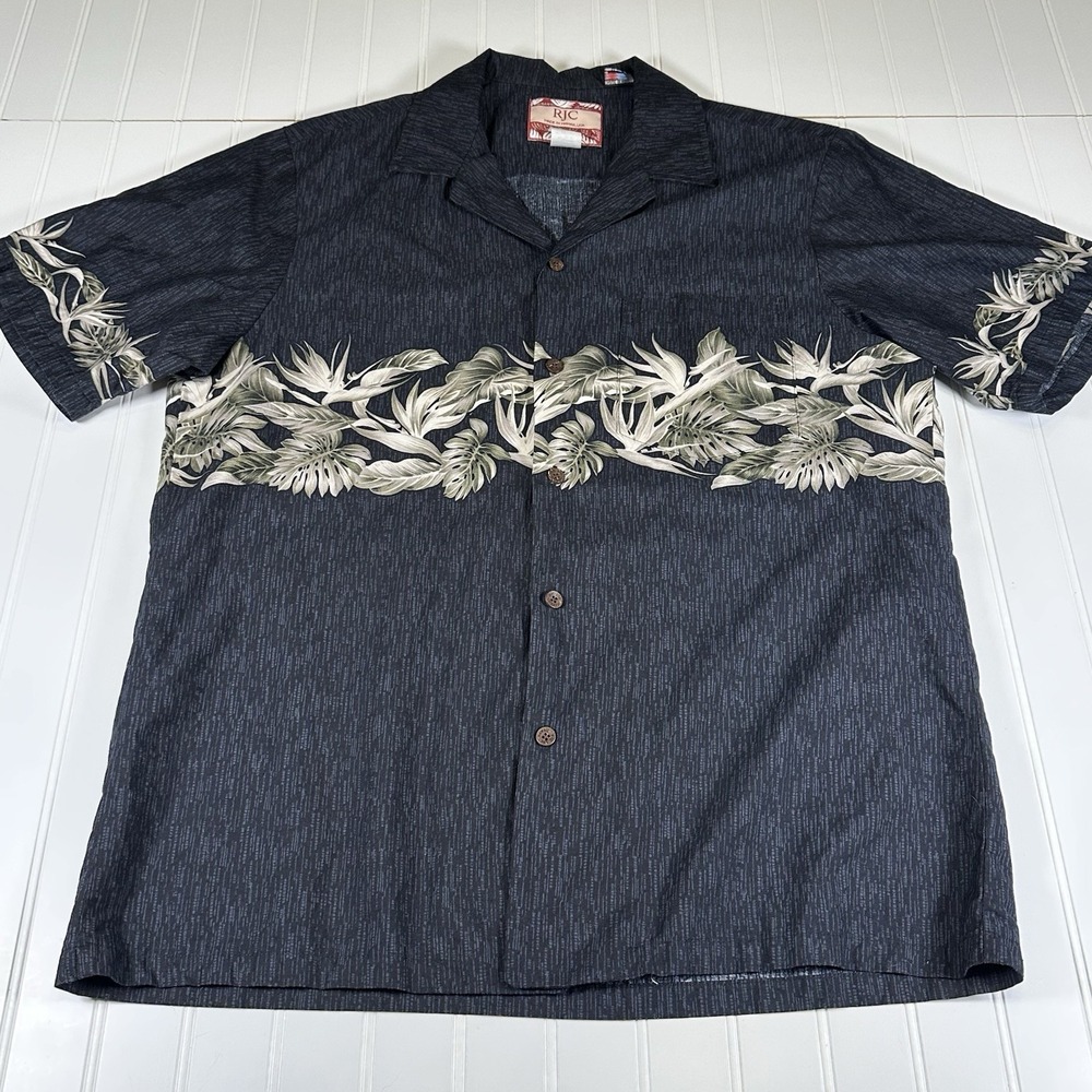 VTG RJC Hawaiian Shirt Islands Short Sleeve Button UP Size Large USA Made Beach